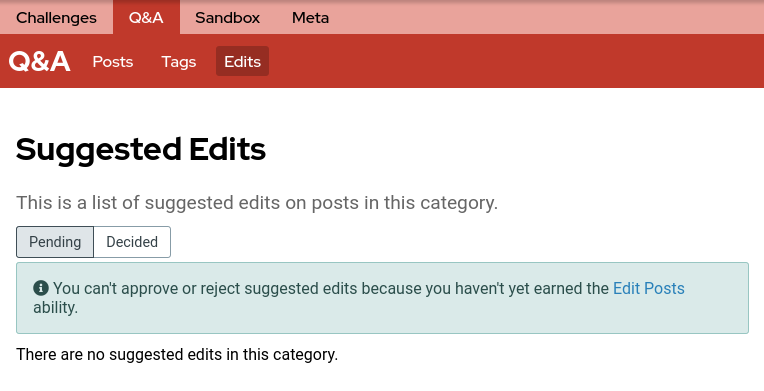 Q&A suggested edits page