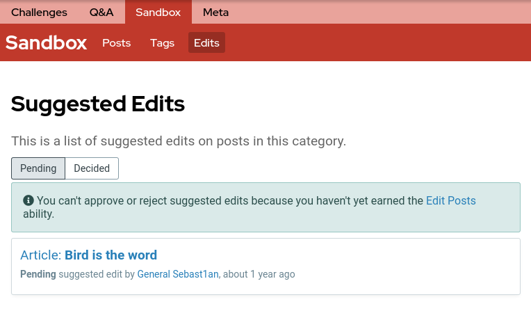 Sandbox suggested edits page